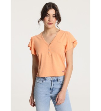 Victorio & Lucchino, V&L T-shirt  manches courtes  volants avec boutons orange