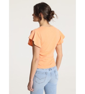 Victorio & Lucchino, V&L T-shirt de manga curta com folhos e botes cor de laranja