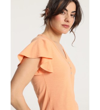 Victorio & Lucchino, V&L Kurzrmeliges Rschen-T-Shirt mit orangefarbenen Knpfen
