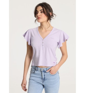 Victorio & Lucchino, V&L T-shirt violet  manches courtes,  volants et  boutons