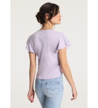 Victorio & Lucchino, V&L T-shirt violet  manches courtes,  volants et  boutons