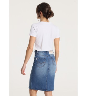 Victorio & Lucchino, V&L Denim midi skirt with front opening medium washed blue