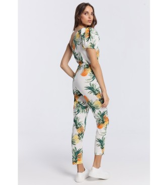 Victorio & Lucchino, V&L Witte jumpsuit met off-the-shoulder print
