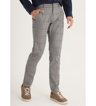 Victorio & Lucchino, V&L Pantalon chino slim - Taille moyenne imprim carreaux gris