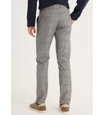 Victorio & Lucchino, V&L Slim Fit Chino Trousers - Medium Waisted Checked Grey Print