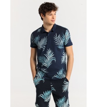 Victorio & Lucchino, V&L Poloshirt met korte mouwen en marine palmbladerenprint