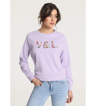 Victorio & Lucchino, V&L Sweatshirt mit fliederfarbener Blumenstickerei