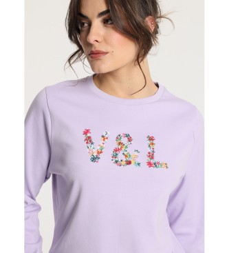 Victorio & Lucchino, V&L Sweatshirt mit fliederfarbener Blumenstickerei