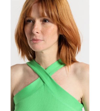 Victorio & Lucchino, V&L Ribbed top with crossover neckline green straps