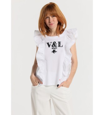 Victorio & Lucchino, V&L Top z marszczonymi rękawami z haftem na piersi w kolorze białym