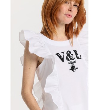 Victorio & Lucchino, V&L Top with ruffle sleeves embroidered on the chest white