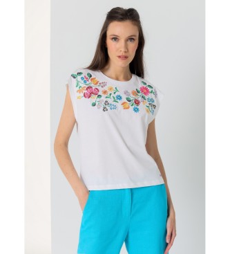 Victorio & Lucchino, V&L Sleeveless top with white floral embroidery