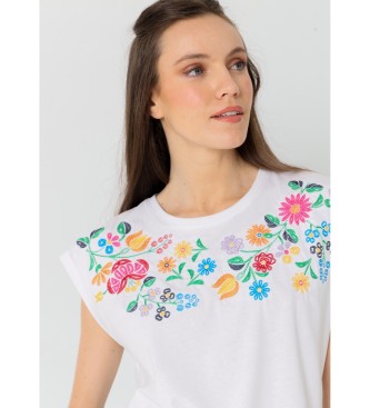 Victorio & Lucchino, V&L Sleeveless top with white floral embroidery