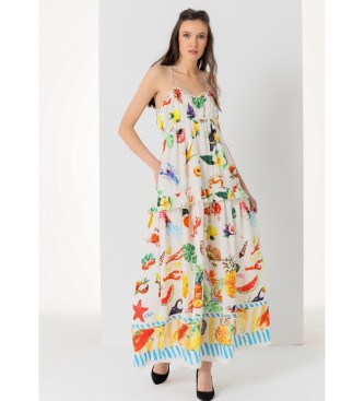 Victorio & Lucchino, V&L Lange veelkleurige strapless jurk met print