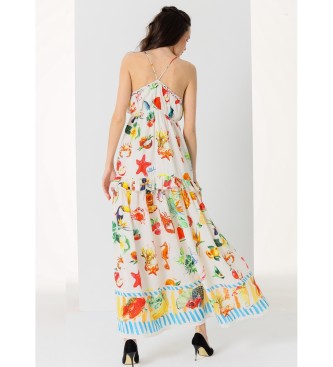 Victorio & Lucchino, V&L Lange veelkleurige strapless jurk met print