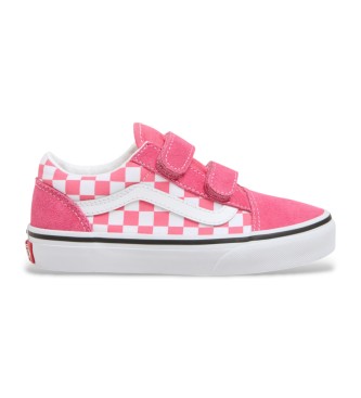 Vans Baskets Old Skool en cuir  damier avec fermeture auto-agrippante rose