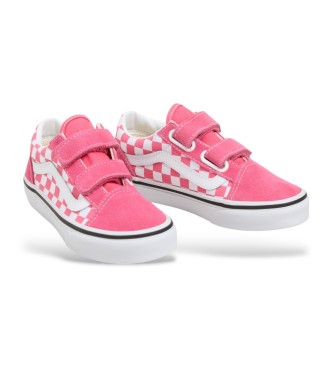 Vans Baskets Old Skool en cuir  damier avec fermeture auto-agrippante rose