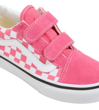 Vans Baskets Old Skool en cuir  damier avec fermeture auto-agrippante rose