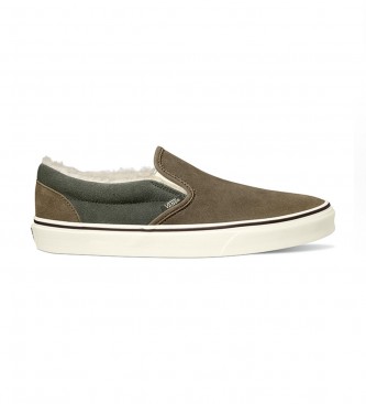 Vans Classic Slip-On Sherpa brown greenish brown leather slippers