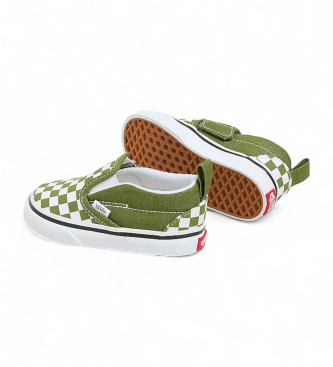 Vans Tnis Slip-On com fecho de gancho e lao e padro Checkerboard verde