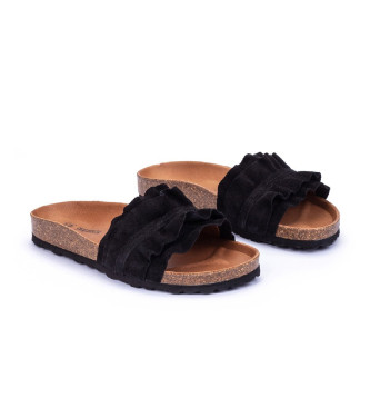 Verbenas Rocio Serraje Volante black leather sandals