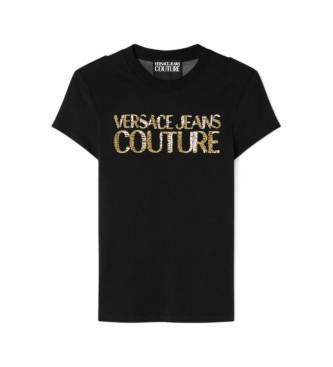 Versace Jeans Couture T-shirt con logo istituzionale e cristalli neri