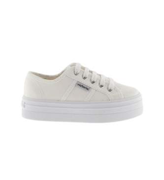 Victoria Chaussures compensées en toile blanche -Hauteur de plateforme: 4,5 cm-