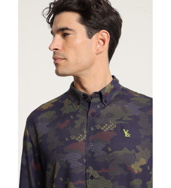 Victorio & Lucchino, V&L Skjorte med camouflageprint i marinebl