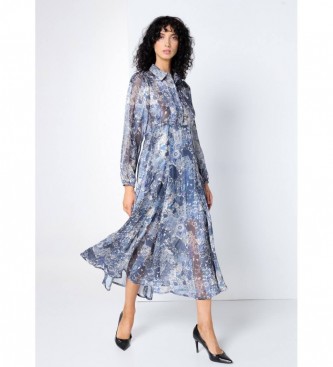 Victorio & Lucchino, V&L Płynna sukienka midi z niebieskim kwiatowym nadrukiem