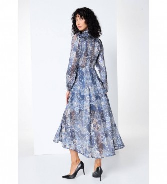 Victorio & Lucchino, V&L Vloeiende midi-jurk met blauwe bloemenprint