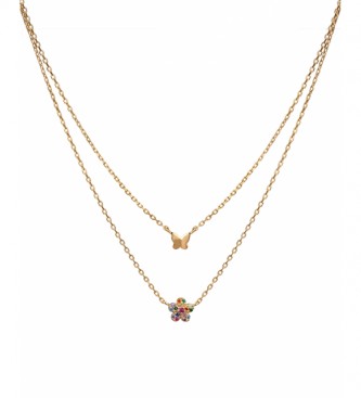 VIDAL & VIDAL Necklace Candy Silver flower multicolored zirconia and gold plated butterfly
