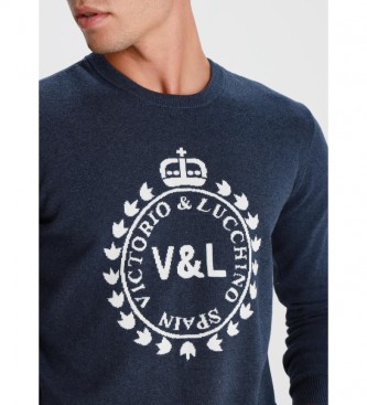 Victorio & Lucchino, V&L Maglione blu navy con logo V&L a intarsio
