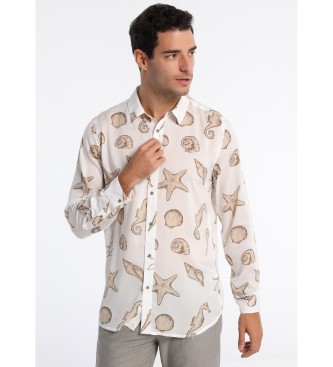 Victorio & Lucchino, V&L Langrmet grafisk skjorte med lang rme med flydende rmer hvid