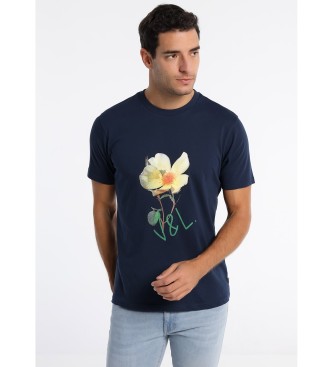 Victorio & Lucchino, V&L Kortrmet grafisk T-shirt med blomst - Cowboy Blue