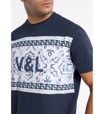 Victorio & Lucchino, V&L Grafisch T-shirt met korte mouwen Borst Blauw
