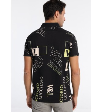 Victorio & Lucchino, V&L Short Sleeve Full Print Polo Shirt - Sport Line Black