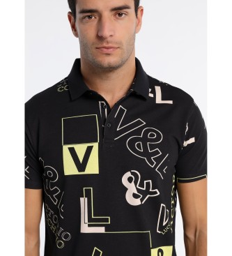Victorio & Lucchino, V&L Manga Curta Camisa Polo Full Print - Sport Line Black