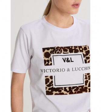 Victorio & Lucchino, V&L T-shirt bianca leopardata in velluto con motivo Royal Circus