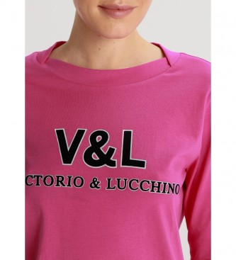 Victorio & Lucchino, V&L T-shirt a maniche lunghe con dettaglio colletto rosa