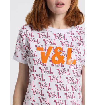 Victorio & Lucchino, V&L T-shirt Full Print Tremend Logo Comfort Branco