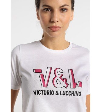 Victorio & Lucchino, V&L T-shirt de conforto branco com o logótipo Glossy Tremend