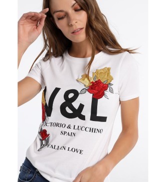 Victorio & Lucchino, V&L T-Shirt à manches courtes blanc avec appliques