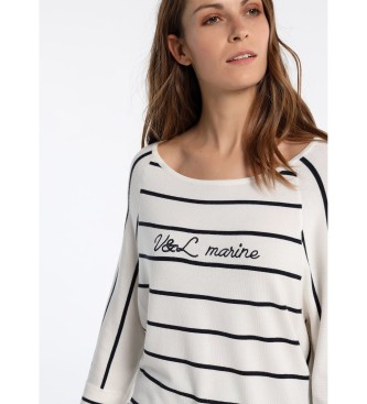 Victorio & Lucchino, V&L White Embroidered Striped Sweater
