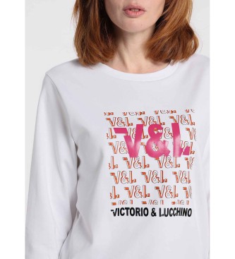 Victorio & Lucchino, V&L Tremend Logo 3/4 Sleeve Graphic Sweatshirt White Comfort