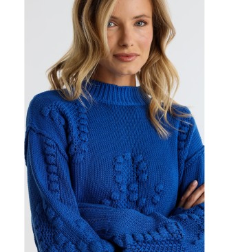 Victorio & Lucchino, V&L Strickpullover mit blauen, buchstabenfrmigen Bodoques