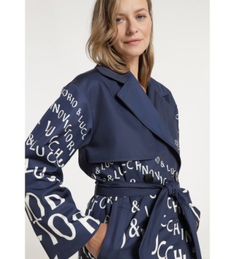 Victorio & Lucchino, V&L Trenchcoat med marinbltt bokstavstryck