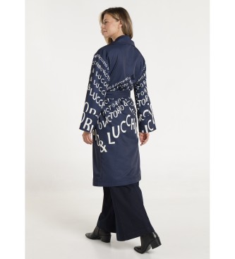 Victorio & Lucchino, V&L Trenchcoat med marinbltt bokstavstryck