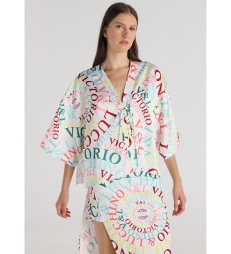 Victorio & Lucchino, V&L Blusa de meia manga estilo quimono com estampado multicolorido