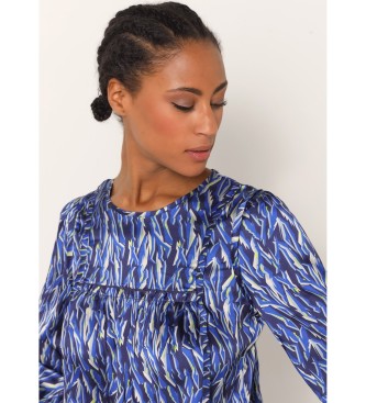 Victorio & Lucchino, V&L Satin blouse with abstract camouflage blue print