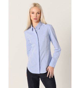 Victorio & Lucchino, V&L Shirt met lange mouwen en blauwe fil a fil structuur